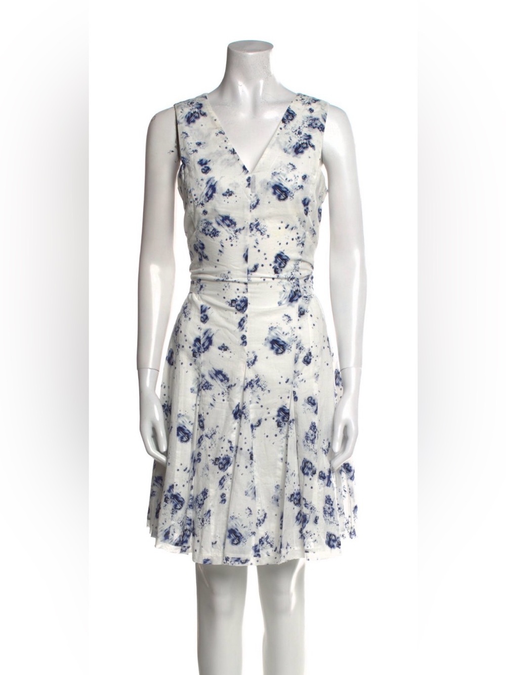 White and Blue Floral A-Line Dress